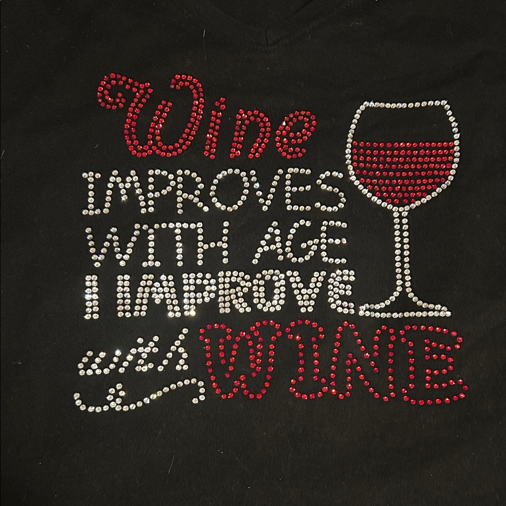 Black Rhinestone Wine Graphic Women's Top